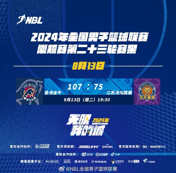 NBL今日赛果：香港金牛107-75力克江苏汤沟国藏